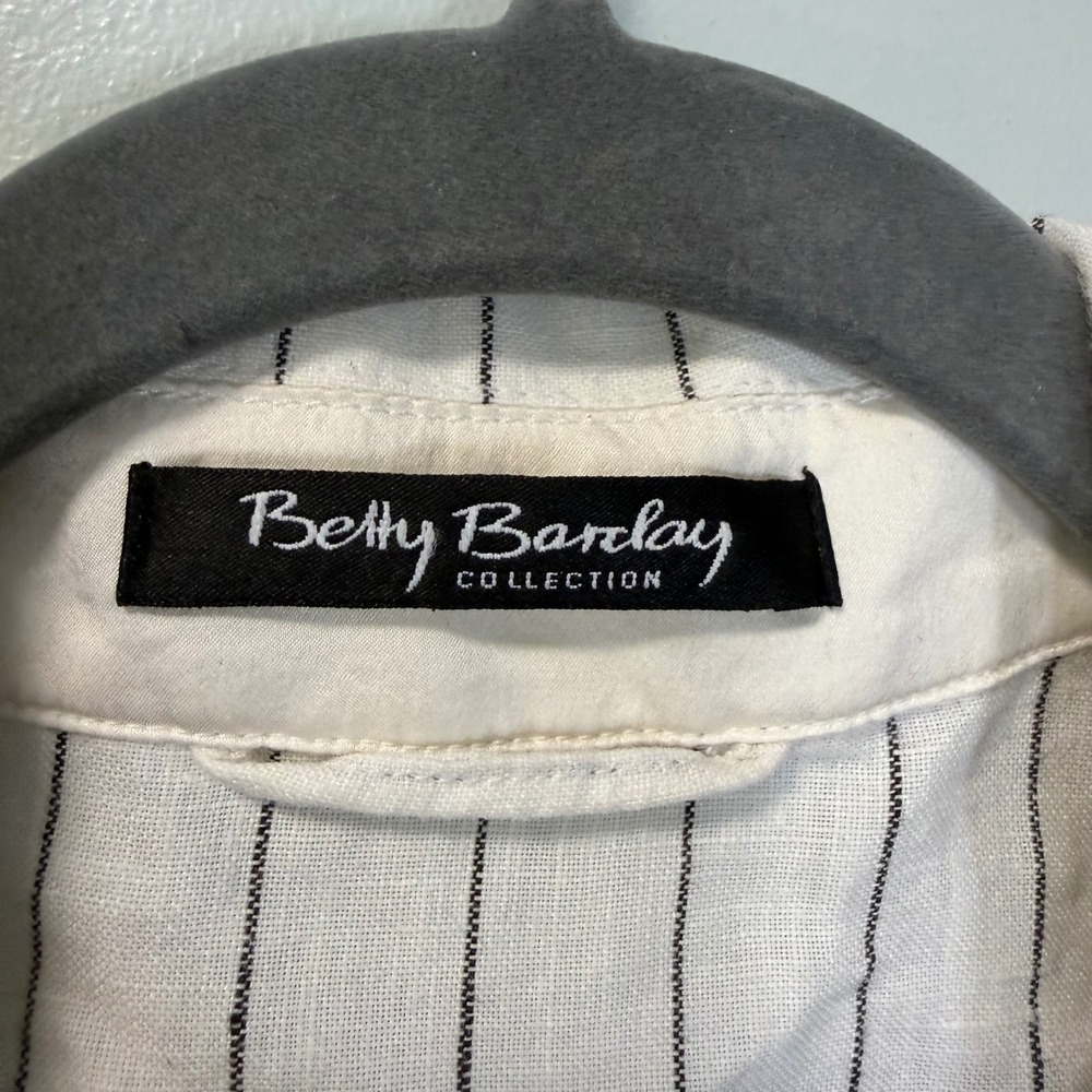 Betty Barclay Collection White Pinstripe 100% Linen Blazer Jacket Size 10 - Picture 2 of 8
